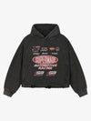 Racing Graphic Acid-Wash Distressed Cropped Hoodie