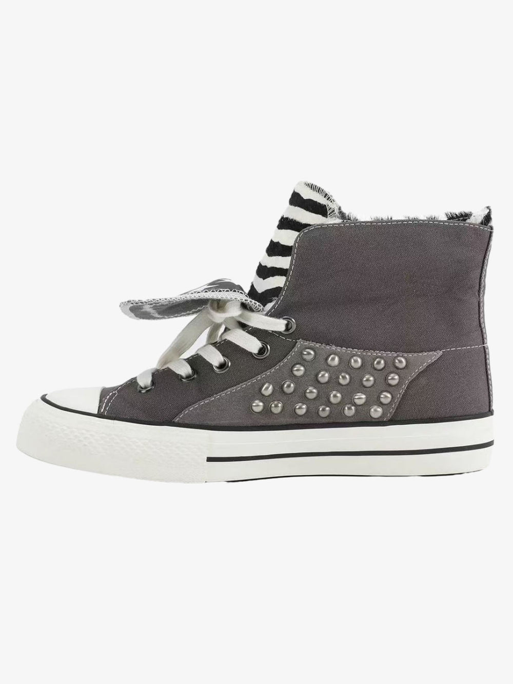 Zebra Studded Double-Layer Canvas Sneakers