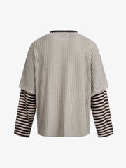 Cartoon Graffiti Graphic Striped Layered Long Sleeve Tee