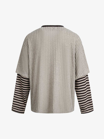Cartoon Graffiti Graphic Striped Layered Long Sleeve Tee