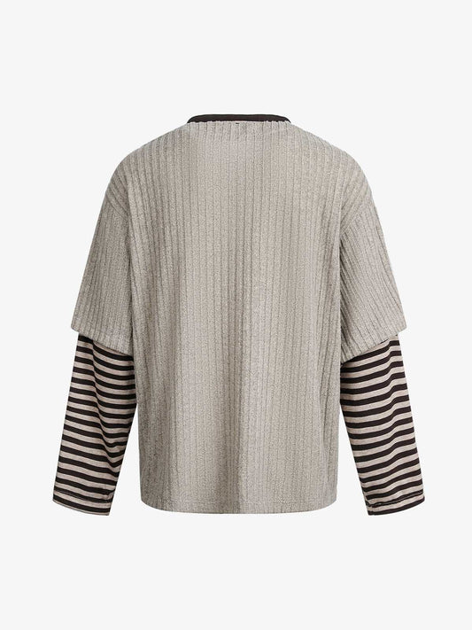 Cartoon Graffiti Graphic Striped Layered Long Sleeve Tee