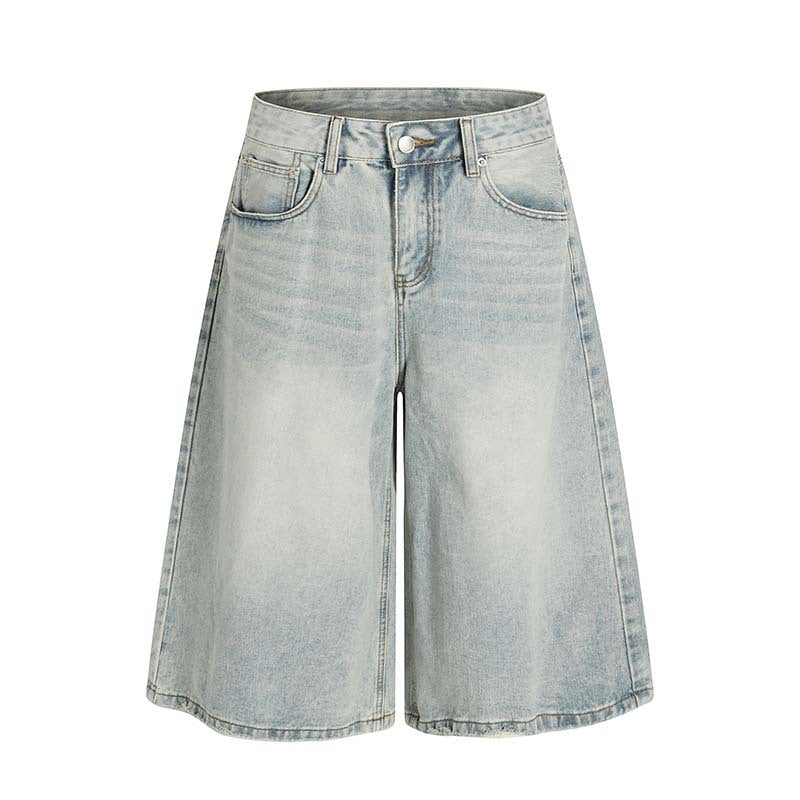 Light Wash Denim Wide Leg Bermuda Shorts for Women High Waist Casual Summer Style 