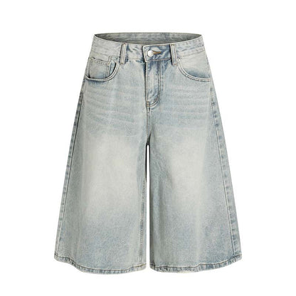 Light Wash Denim Wide Leg Bermuda Shorts for Women High Waist Casual Summer Style 