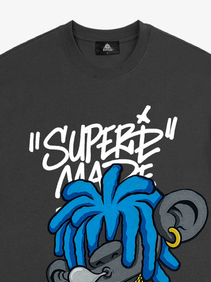 Thesupermade Graffiti Trend Blue Dreadlock Boy T-shirt 