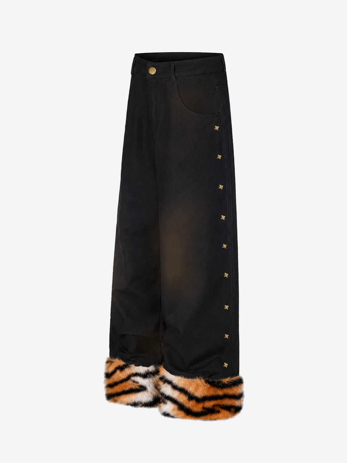 Tiger-Stripe Faux-Fur Straight-Leg Jeans