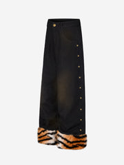 Tiger-Stripe Faux-Fur Straight-Leg Jeans