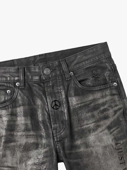 Coated Washed Heavyweight Bootcut Jeans