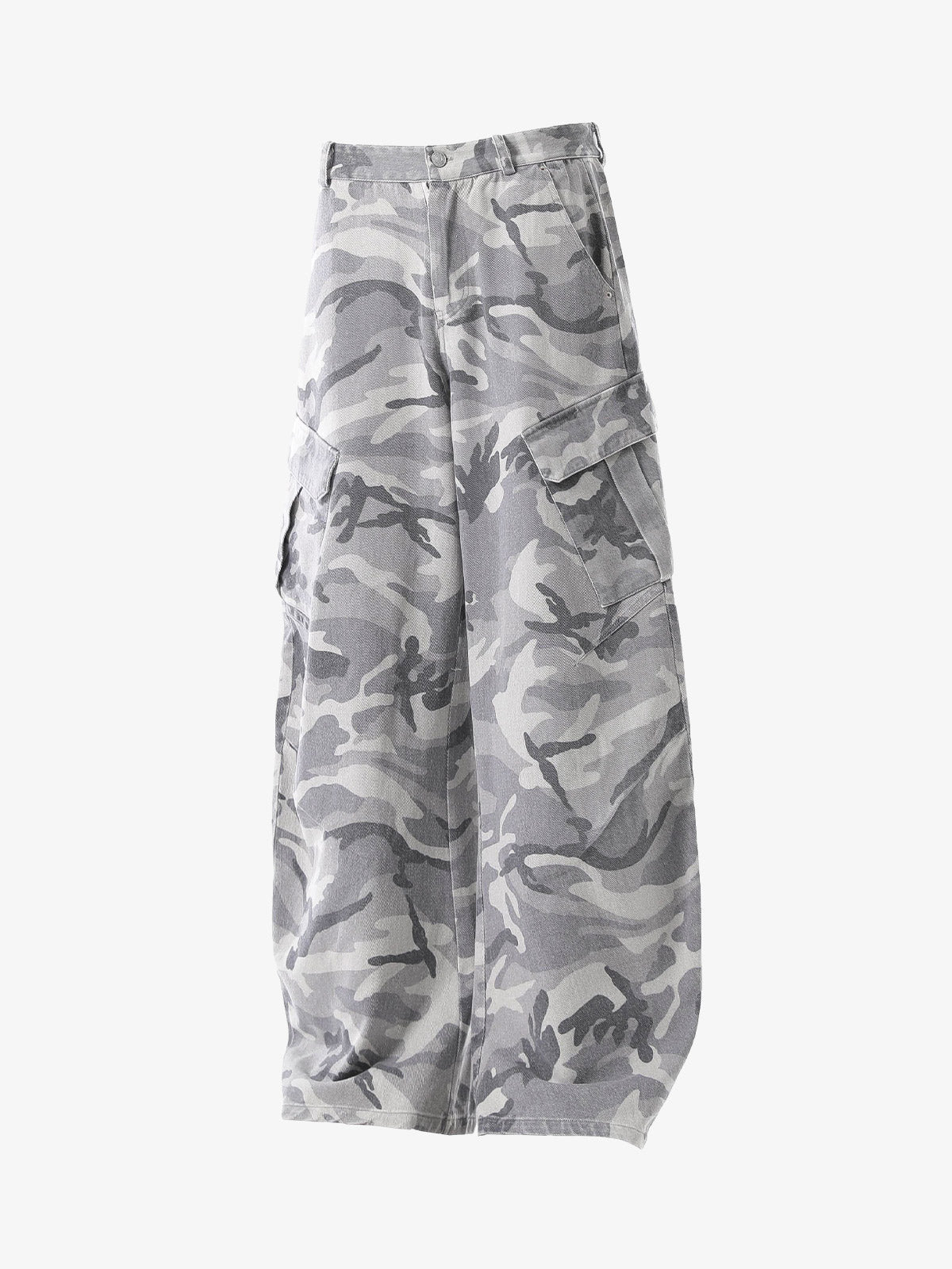 Snow Camouflage Machete Wide-Leg Cargo Barrel Pants - 2548 