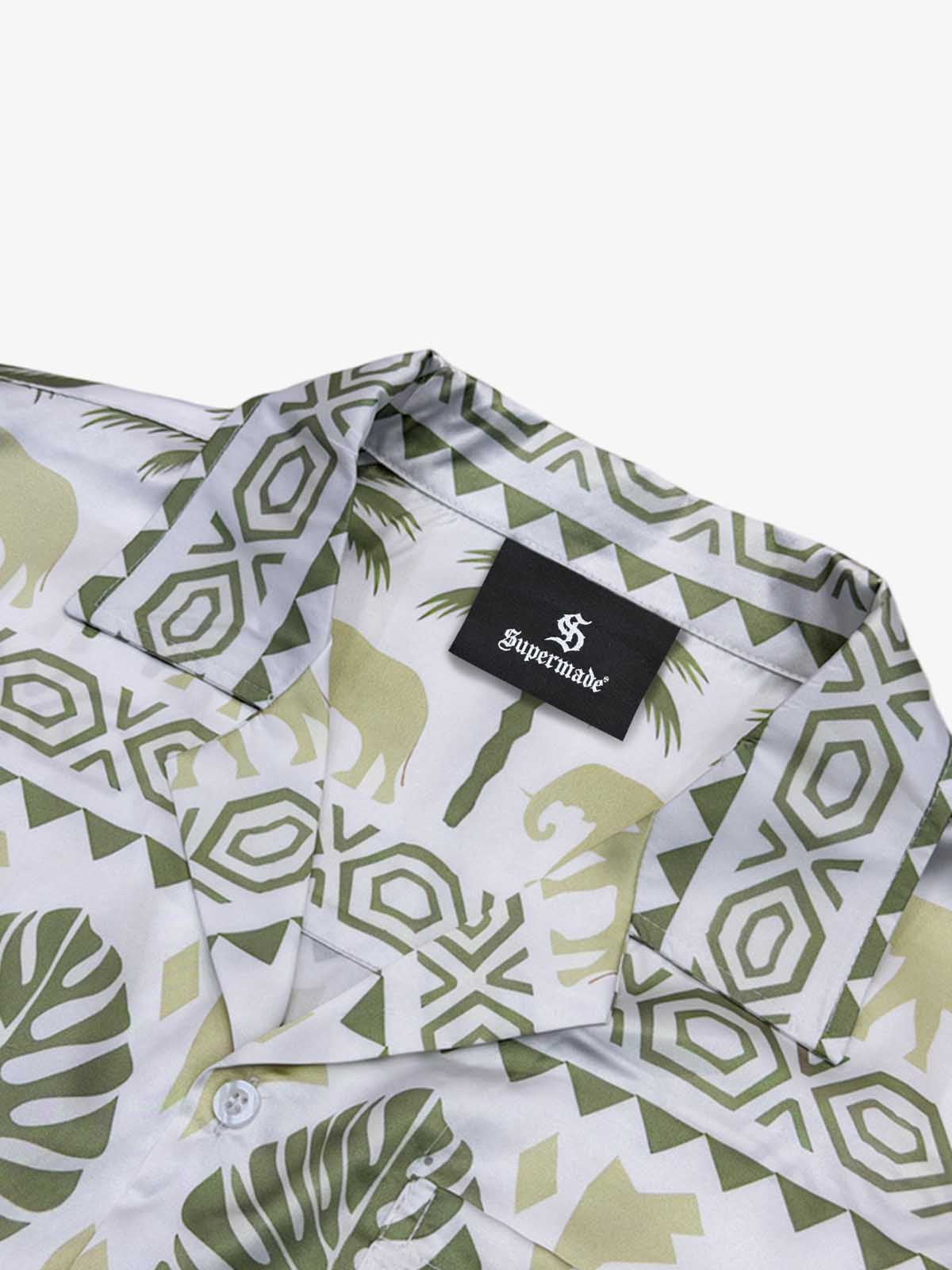 Tropical Elephant Palm Camp Collar Boxy Shirt 