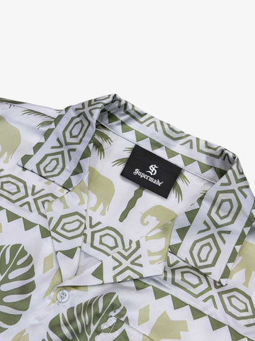 Tropical Elephant Palm Camp Collar Boxy Shirt 