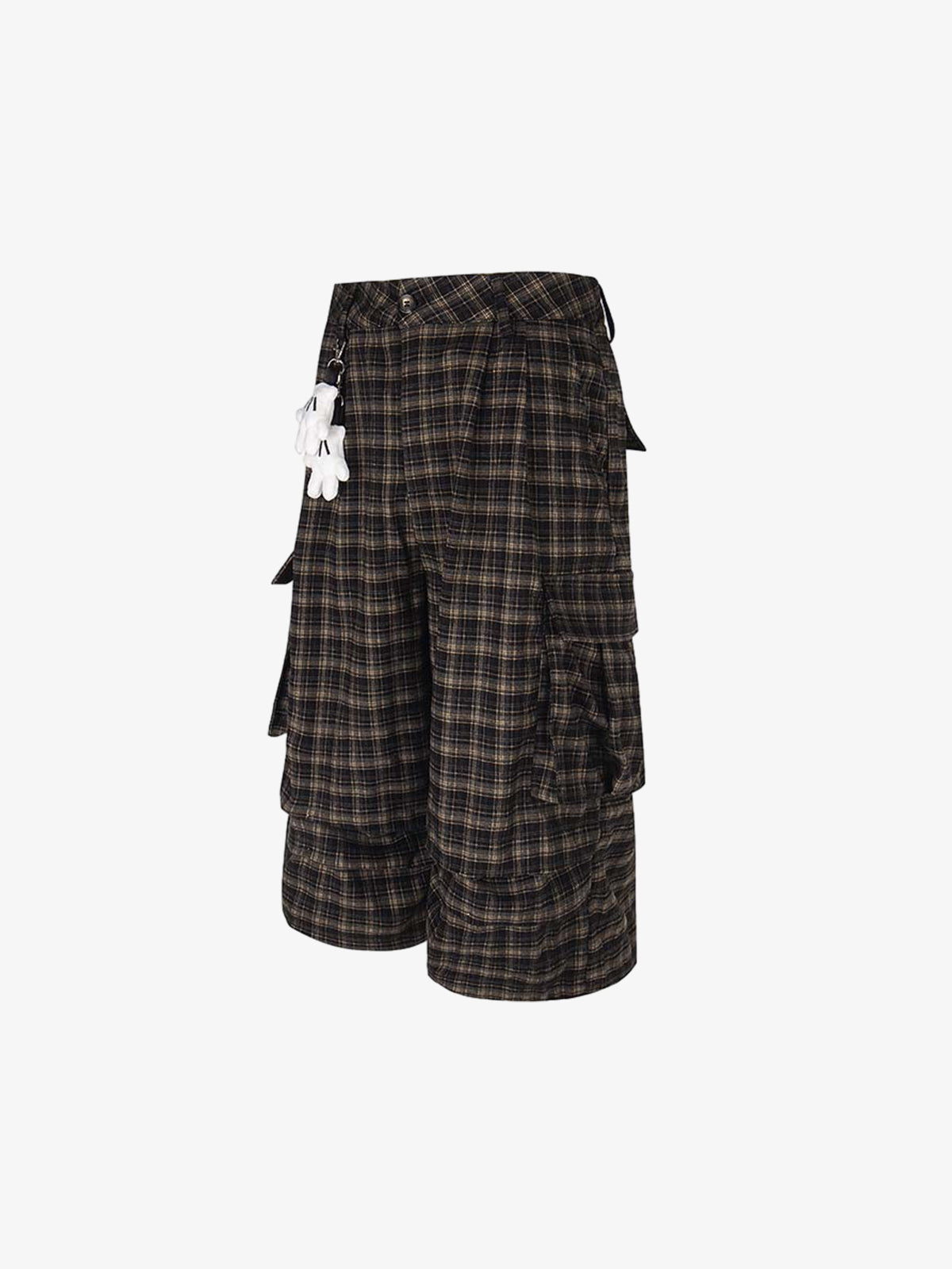 Plaid Cotton Cargo Shorts for Men - Oversized Fit with Multiple Pockets and Elastic Waistband 