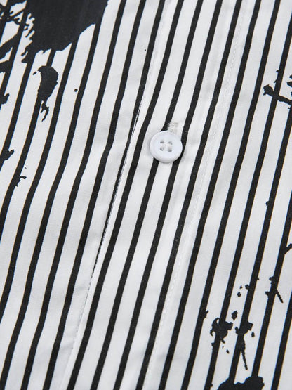 Thesupermade Street Dark Faux Two-piece Striped Long-sleeved Shirt 