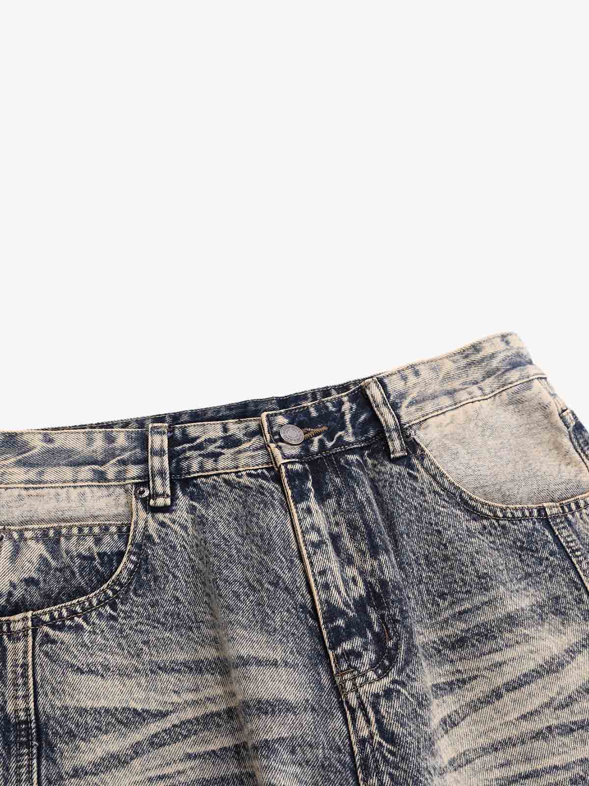Hand-Painted Distressed Curved-Seam Jeans