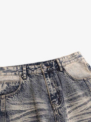 Hand-Painted Distressed Curved-Seam Jeans