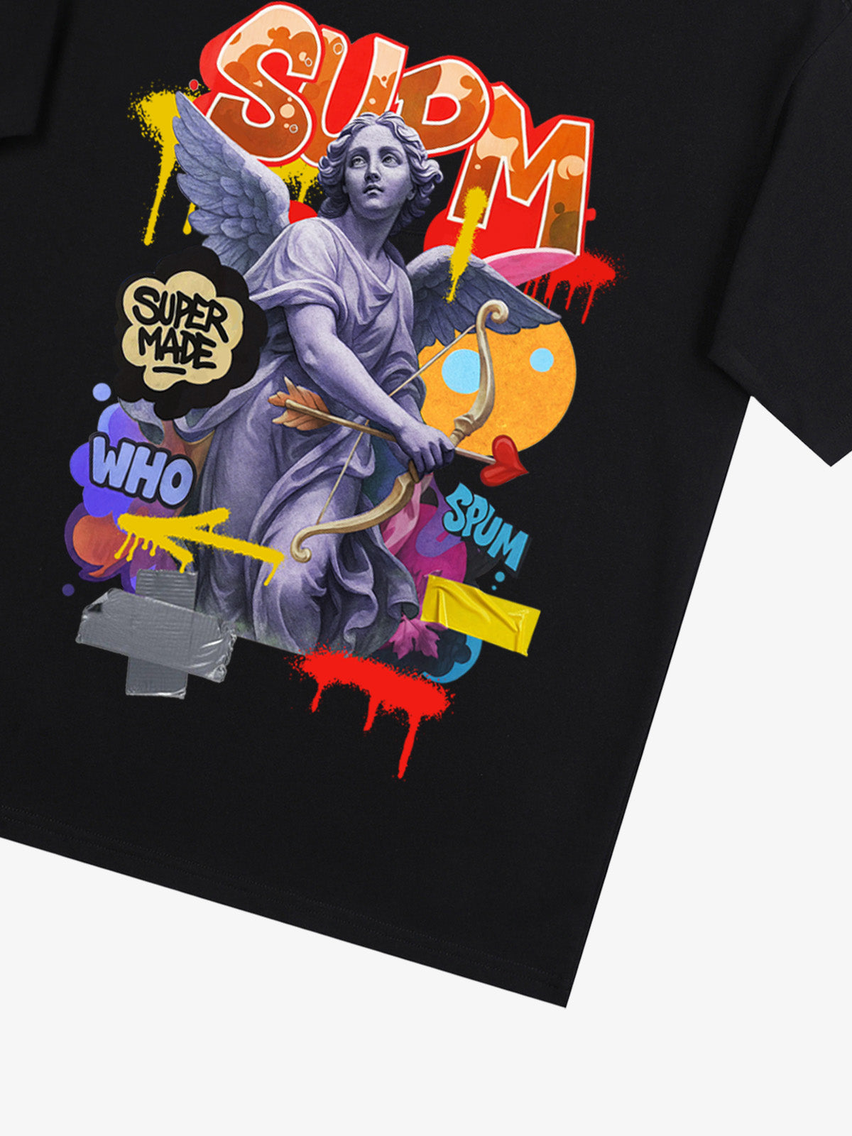 Angel statue and street graffiti mixed pattern T-shirt 