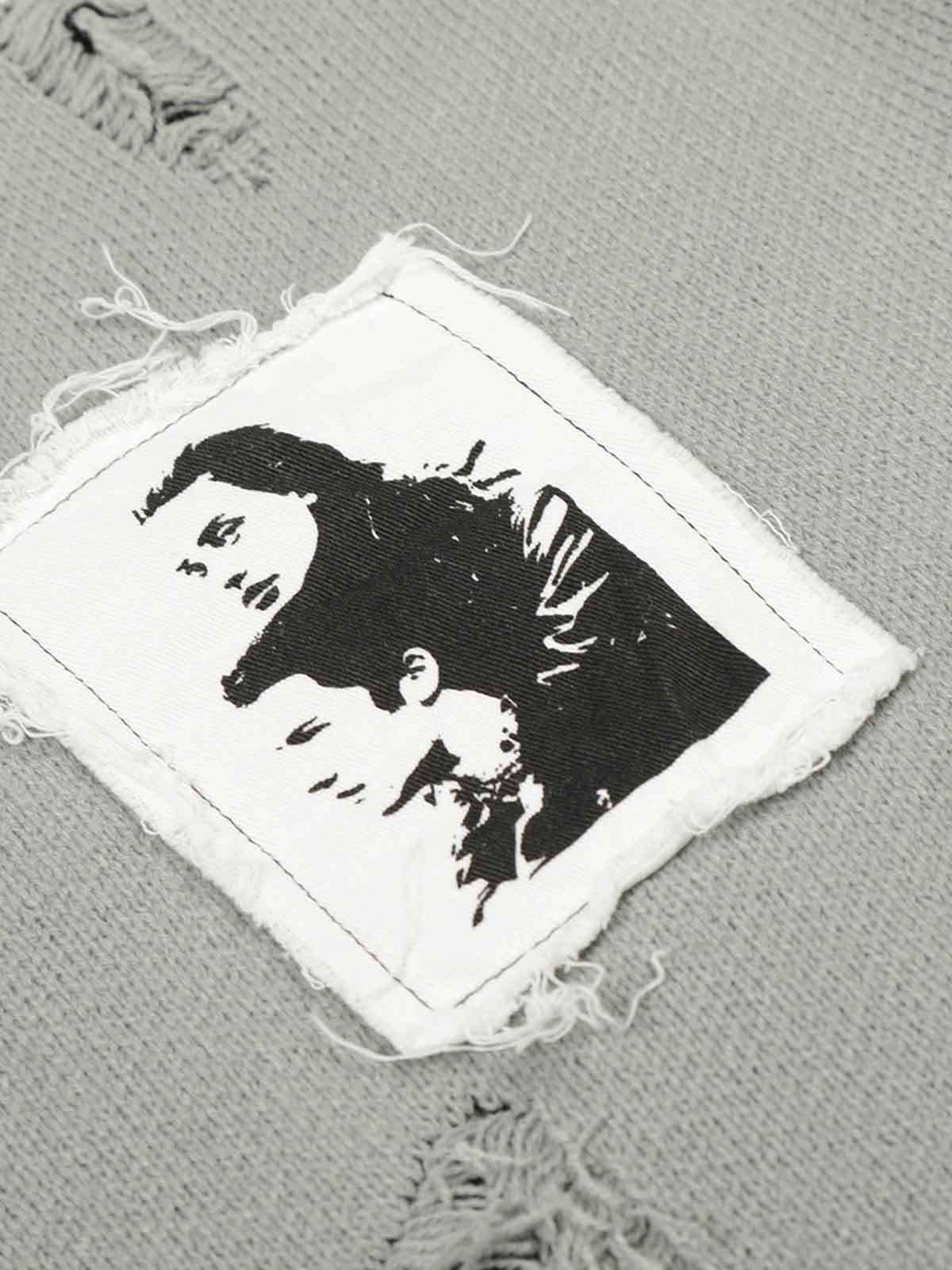 Distressed Photo Patch Oversized Knit Sweater