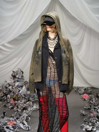 Camouflage Print Quilted Jacket with Detachable Hood for Men 