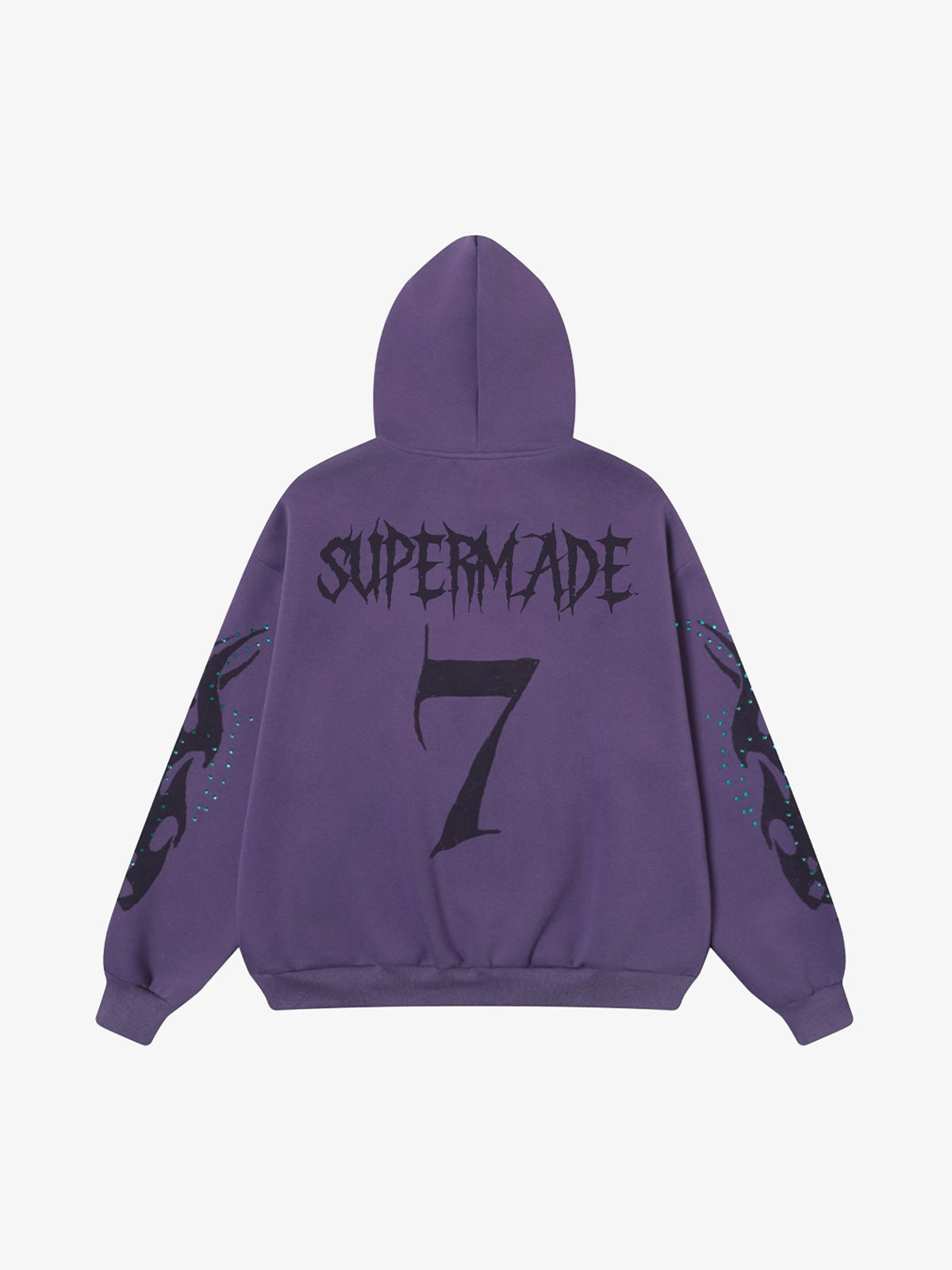Stylish Purple Hoodie with Unique Flame Design and Rhinestone Accents 
