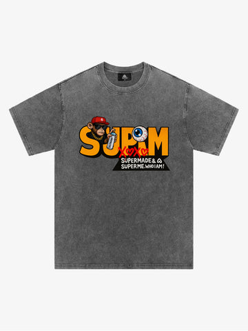 SUPM Trendy Hip-Hop Monkey Graffiti Font T-Shirt 