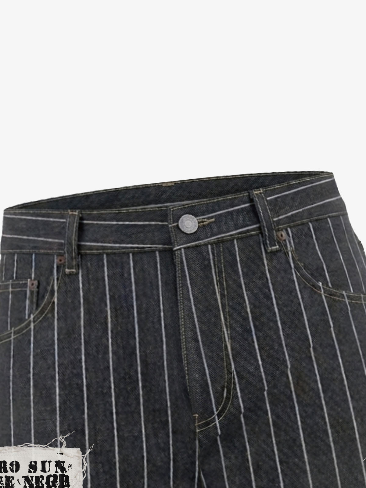 Vintage Pinstripe Patchwork Baggy Denim Set 