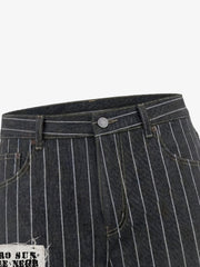 Vintage Pinstripe Patchwork Baggy Denim Set 