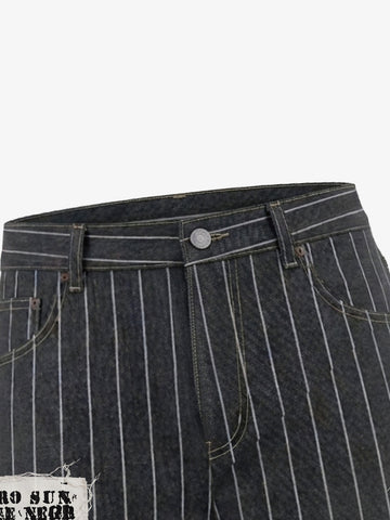 Vintage Pinstripe Patchwork Baggy Denim Set 