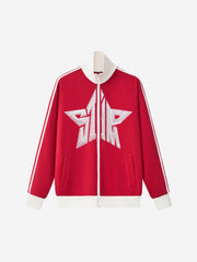 Star Embroidered Color Block Striped Heavyweight Sweatshirt