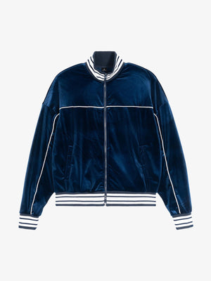 250G Velvet Track Jacket with White Stripe Trim - Unisex Sporty Bomber Coat for Casual Wear 