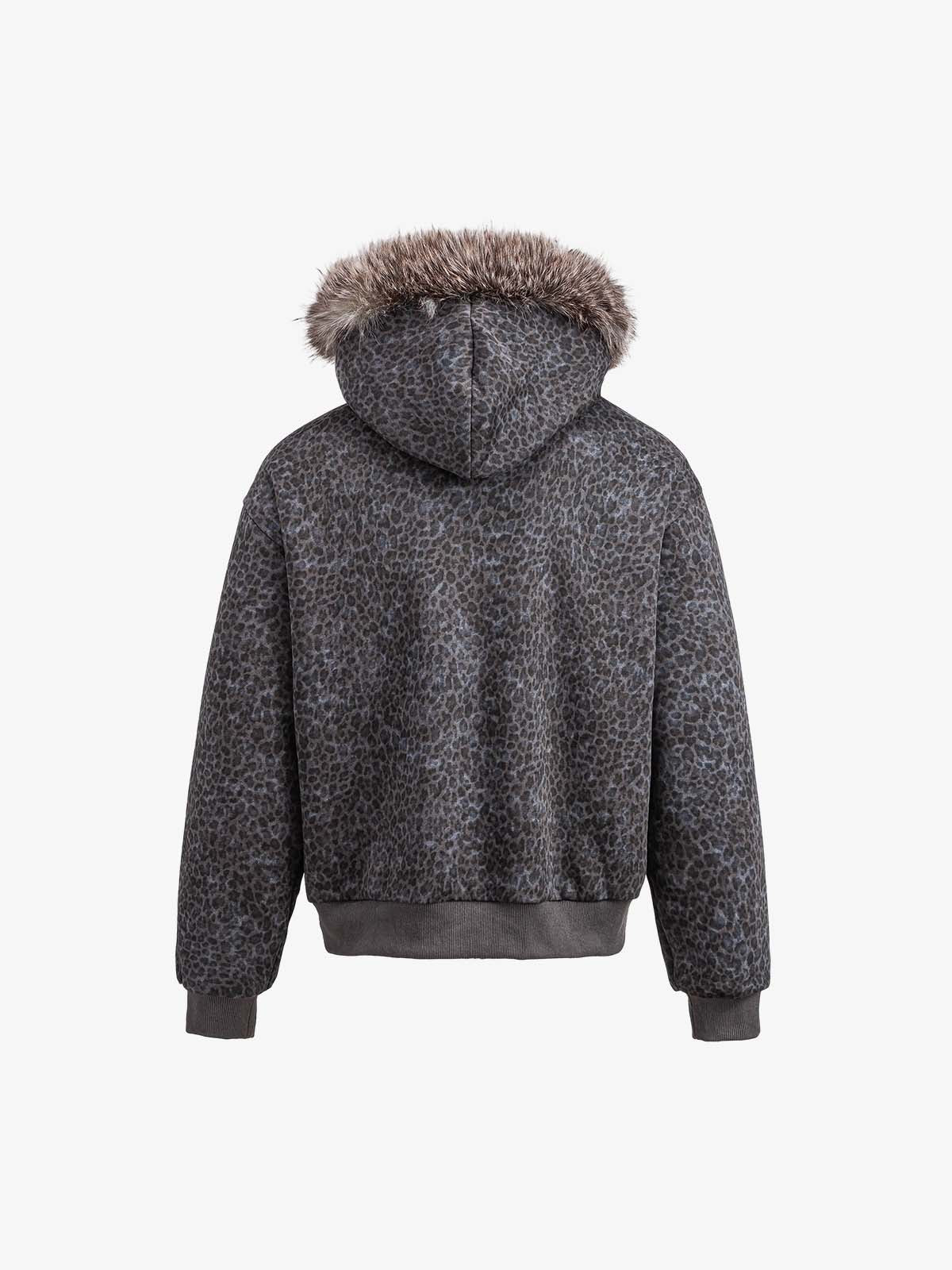 Leopard Napoleon Military Faux Fur Collar Coat