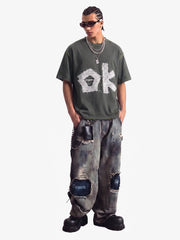 "OK" Patch Color-Block Ripped Reversible T-Shirt 