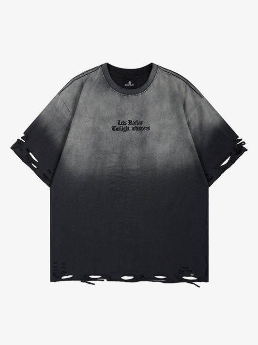 Gradient Washed Ripped Graphic T-Shirt