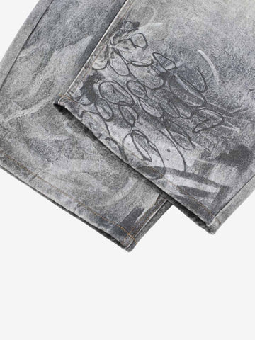 Hand Drawn Scribble Print Baggy Jeans 