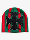 Color Block Studded Cross Gothic Dome Knit Hat
