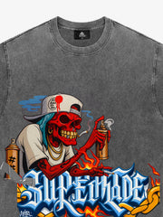 Street Skull Graffiti Artist Flame Flower Font T-Shirt 