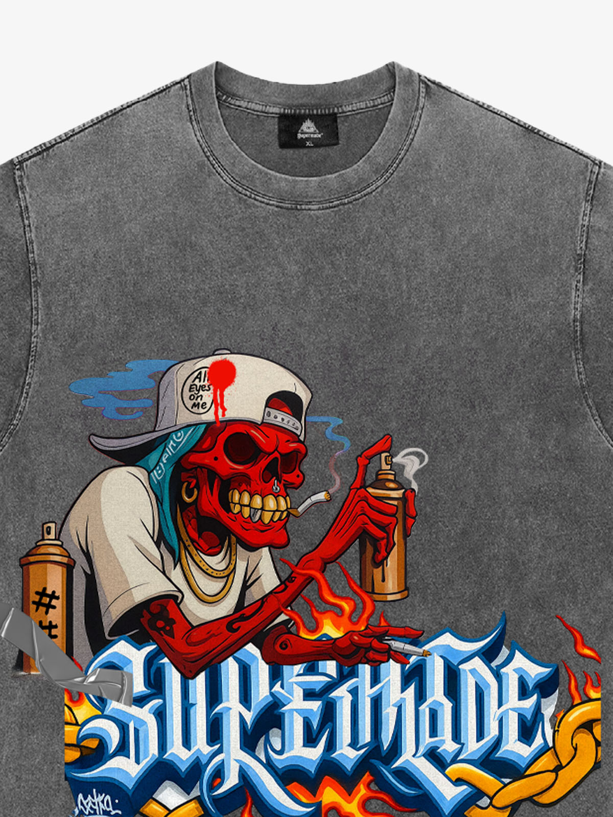 Thesupermade Skull Graffiti Artist Flame Flower Font T-shirt 