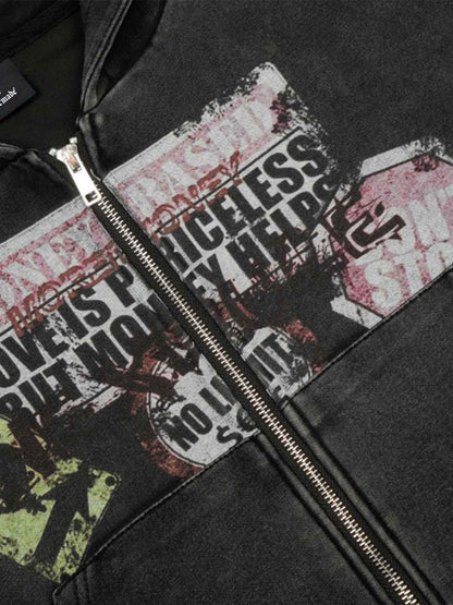 Kurzer Hoodie mit Used-Look-Grafikmuster