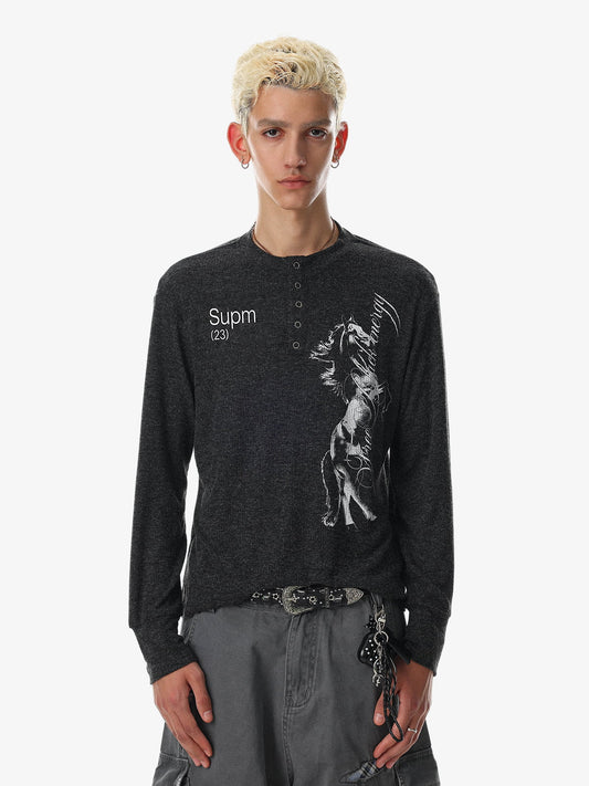 Distressed Graphic Henley Tee