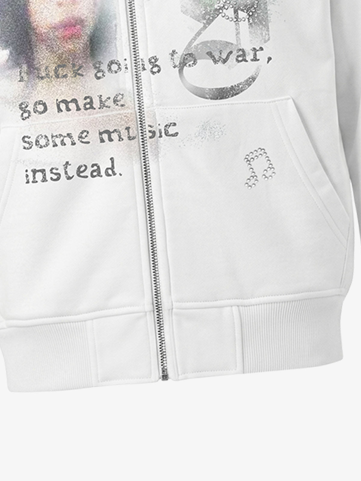 Portrait Music Note Rhinestone Zip Hoodie