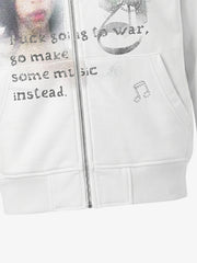 Portrait Music Note Rhinestone Zip Hoodie