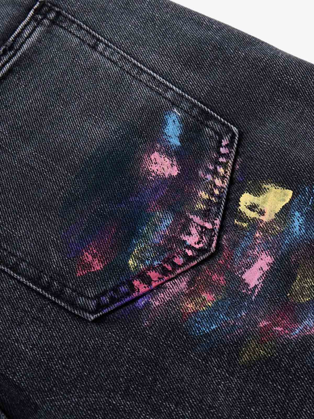 Retro Distressed Colorful Graffiti Art Print Jeans 