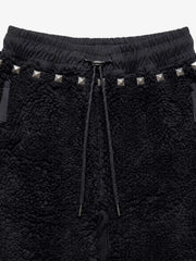 Plush Script Graphic Curved-Leg Pants