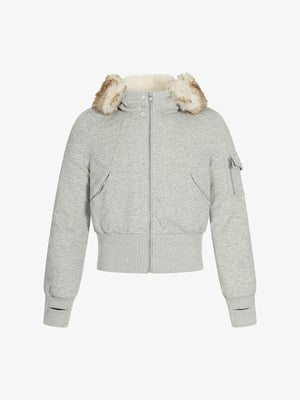 Retro Faux Fur Collar Fleece Zip Up Hoodie Jacket 