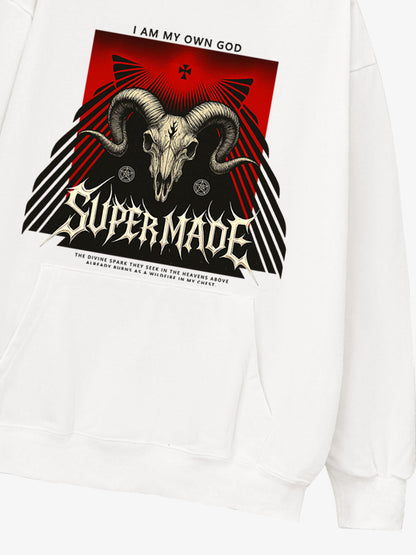 Supermade Dark Style Sheep Skull Hooded Sweatshirt 