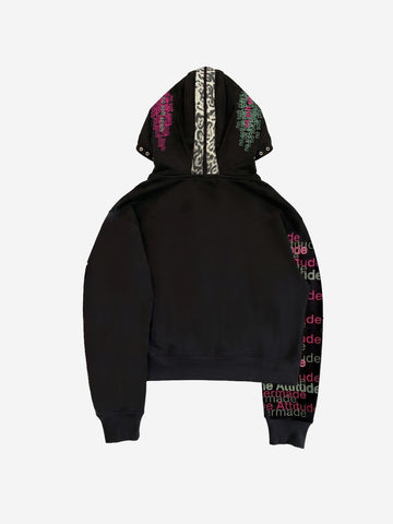 Leopard-Trim Studded Graphic Hoodie & Curved Pants Set