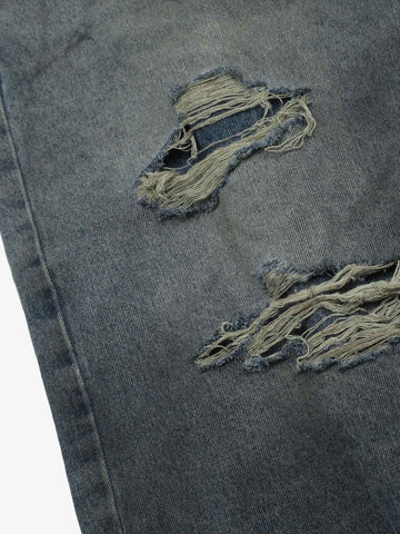 Layered Ripped Straight-Leg Jeans