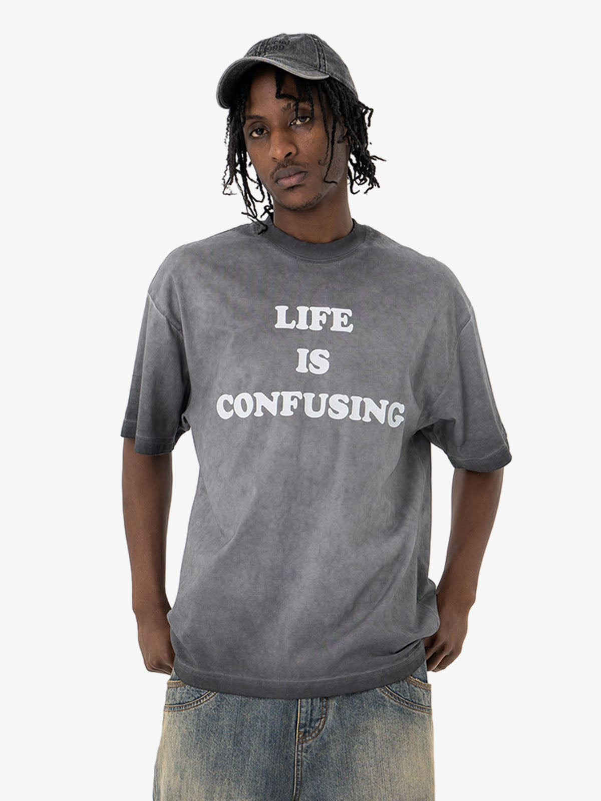 Washed Spray Color Gradient Letter Print T-shirt 