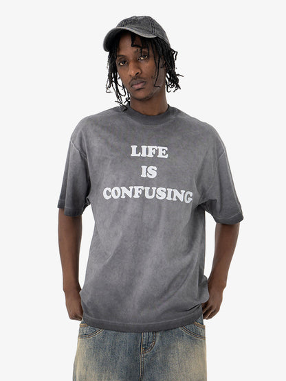 Washed Spray Color Gradient Letter Print T-shirt 