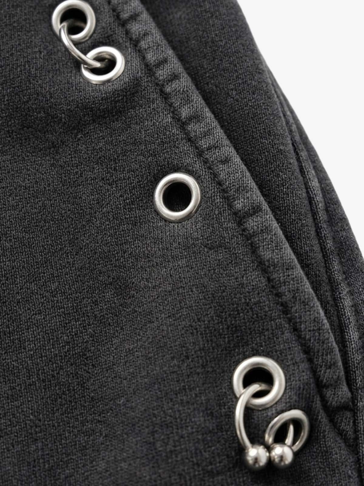 Pantalon ample délavé effet vieilli à fausses languettes