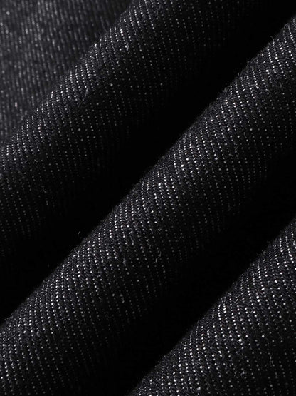 Denim Wide-Leg Pants with Flame Stitch Design High-Waisted Relaxed Fit 