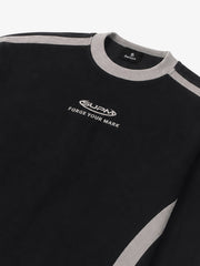 Faux Suede Paneled Embroidered Long Sleeve Tee